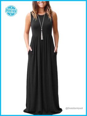 Sleeveless Loose Maxi Dress with Pockets A-Line Casual Long Dress